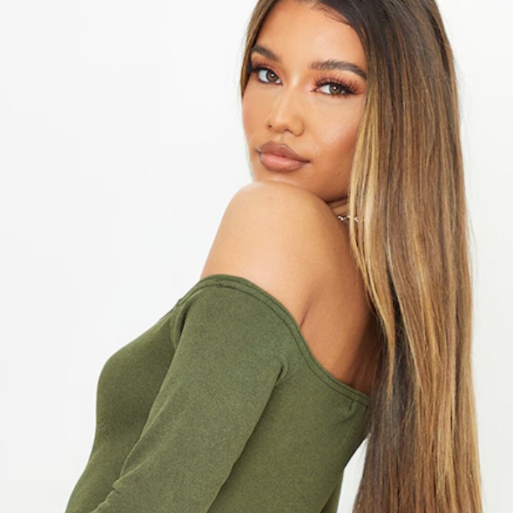 Khaki Bardot Bodycon Dress